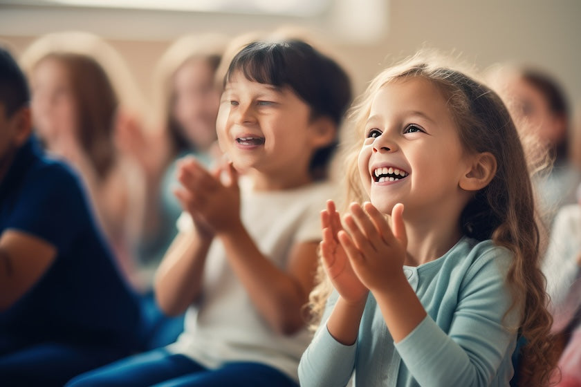 Little girl smiling in school assembly